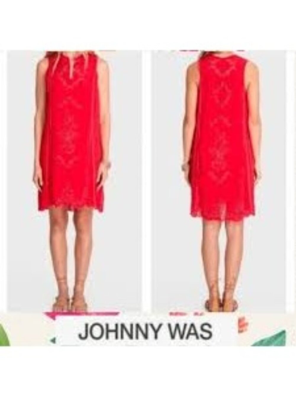 Johnny Was Rhodes Embroidered Eyelet Shift Dress in scarlet / vibrant red